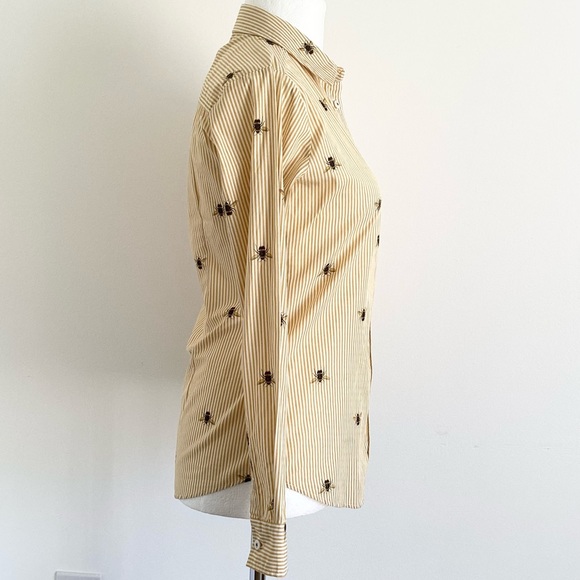 Joules shirt 8 cotton classic fit long sleeved bee print blouse yellow striped - Picture 5 of 12